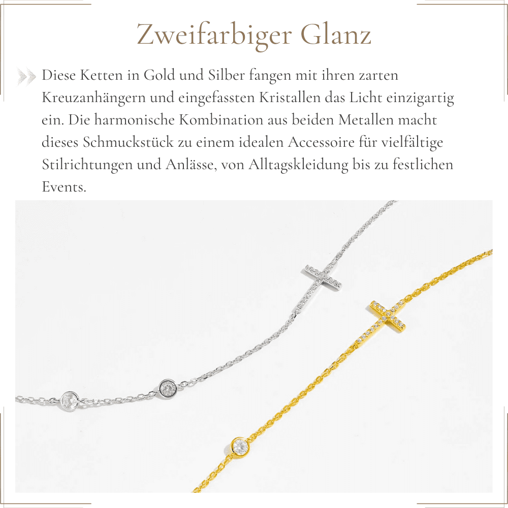 Elegante 925 Silber Halskette mit 18K Gold Kreuzanhänger