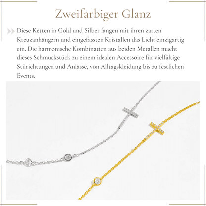 Elegante 925 Silber Halskette mit 18K Gold Kreuzanhänger